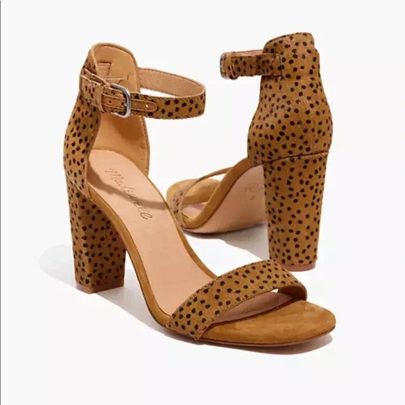 ⭐️HP⭐️NWT Madewell Animal Print Heels Sandals in Spotted Calf Hair brown size 10 - Picture 1 of 6